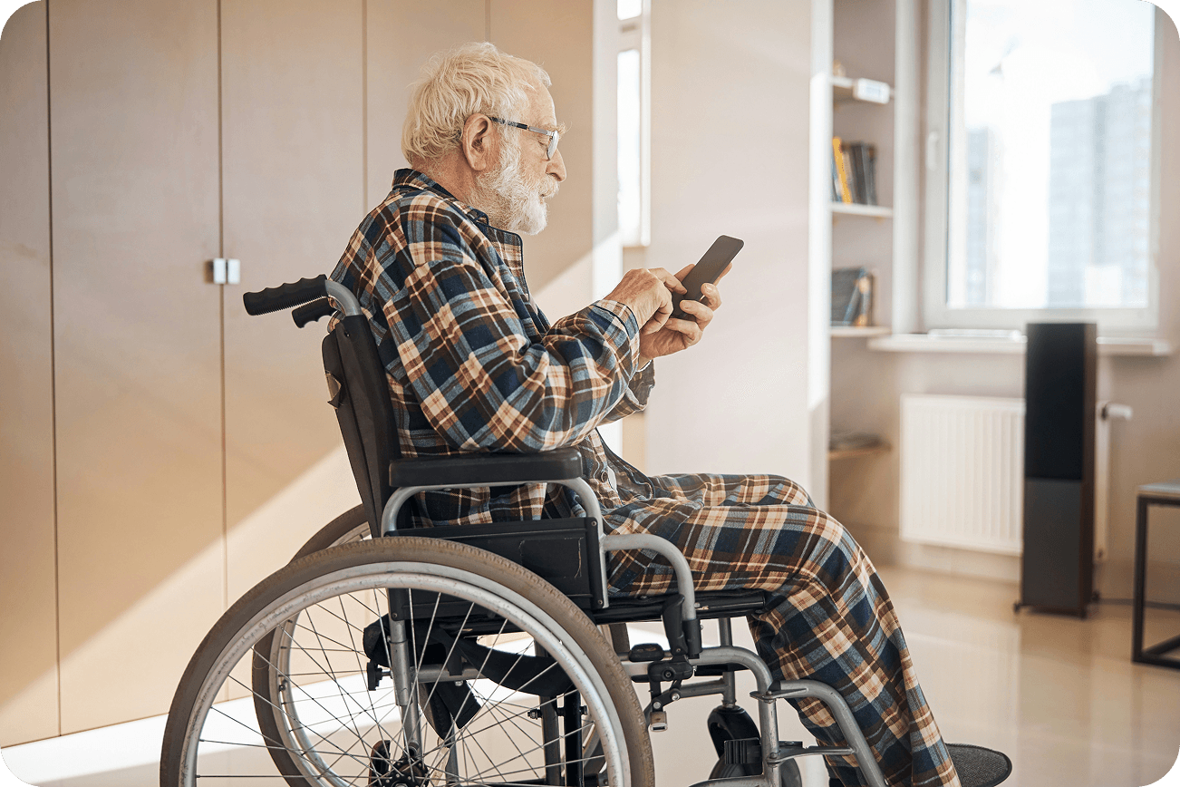 Personne à mobilité réduite utilisant un appareil mobile